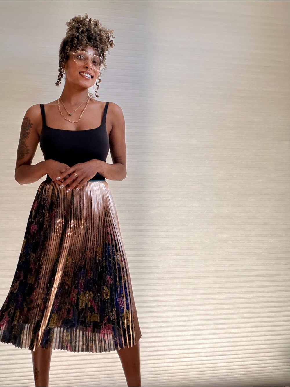 Maeve by Anthropologie Metallic Floral Pleated Midi Skirt - Picture 3 of 8